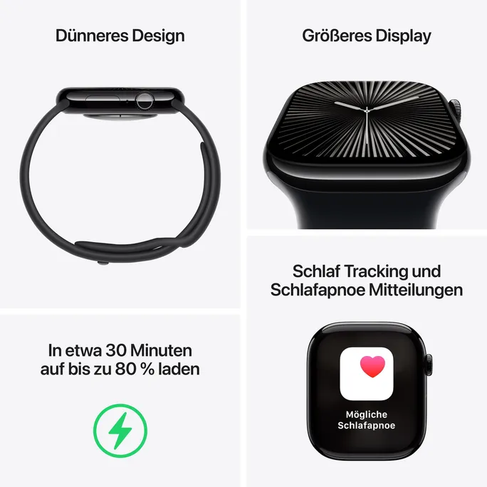 Apple Watch Series 10 LTE 46mm Diamantschwarz Aluminiumgehäuse mit schwarzem Sportarmband - M/L – Bild 3