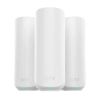 NETGEAR Orbi 370-Serie Dualband WiFi 7 Mesh-Netzwerksystem für Häuser/Wohnungen (RBE373) WLAN-Router + 2 Repeater, Sicherheitsfunktionen, 3,6 GBit/s, Abdeckung 360 m2, 70 Geräte, 2,5G Internet, BE3600