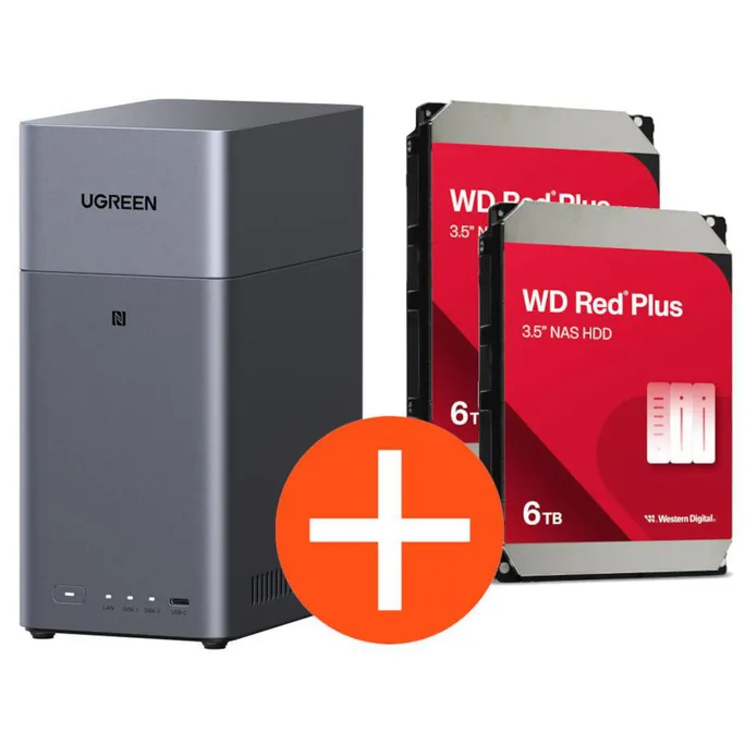 UGREEN NASync DH2300 NAS System 2-Bay 12TB inkl. 2x WD WD60EFPX NAS HDD - 6 TB