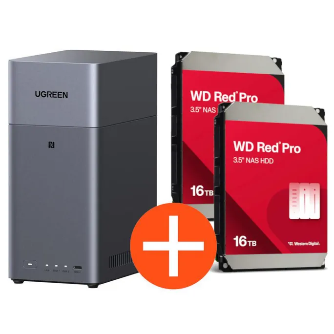 UGREEN NASync DH2300 NAS System 2-Bay 32TB inkl. 2x WD WD161KFGX NAS HDD - 16 TB