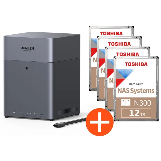 UGREEN NASync DH4300 Plus NAS System 4-Bay EU 48TB inkl. 4x Toshiba NAS HDD N300 – 12TB