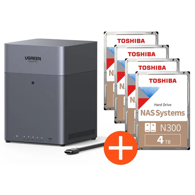 UGREEN NASync DH4300 Plus NAS System 4-Bay EU 16TB inkl. 4x Toshiba NAS HDD N300 – 4TB
