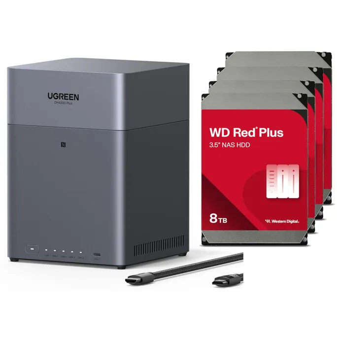 UGREEN NASync DH4300 Plus NAS System 4-Bay 32TB inkl. 4x WD WD80EFPX NAS HDD - 8 TB
