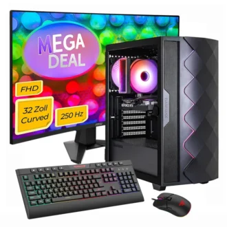 Hyrican GAMEMAX MegaDeal Diamond BK SET2697 7795 Ryzen 5 5500 16GB 1TB SSD RTX 5050 + MSI MAG 32C6X Curved Monitor 80cm (32")