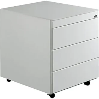 Schubladenrollcontainer, HxT 570x600 mm, Stahlplatte, 3 Schubl., lichtgrau