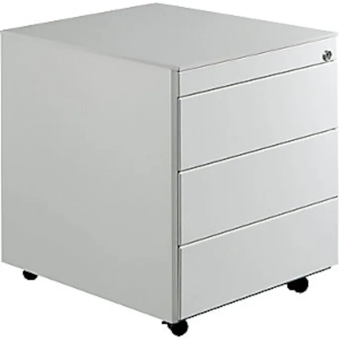 Schubladenrollcontainer, HxT 570x600 mm, Stahlplatte, 3 Schubl., lichtgrau