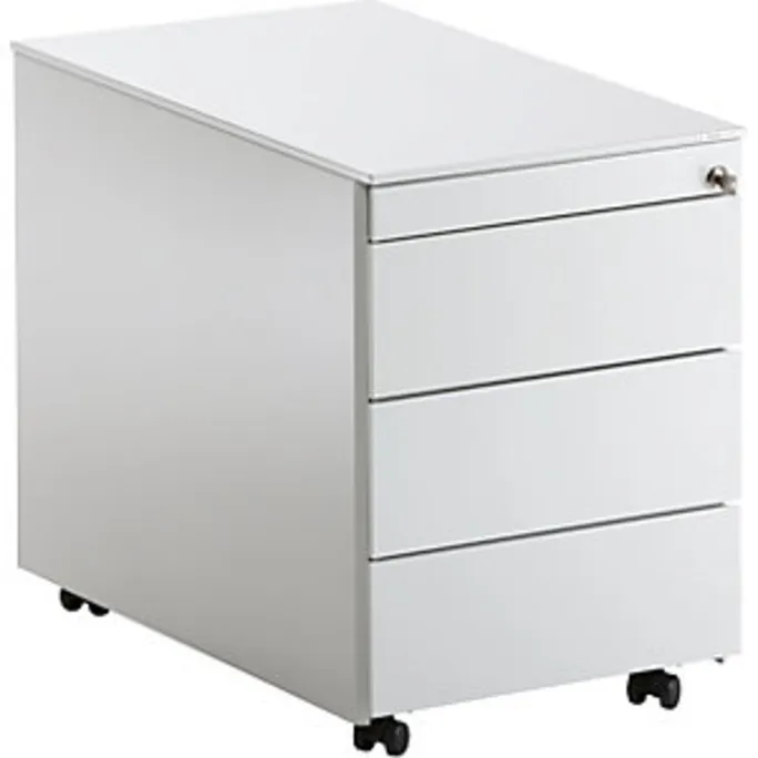 Schubladenrollcontainer, HxT 570x600 mm, Stahlplatte, 3 Schubl., lichtgrau – Bild 3