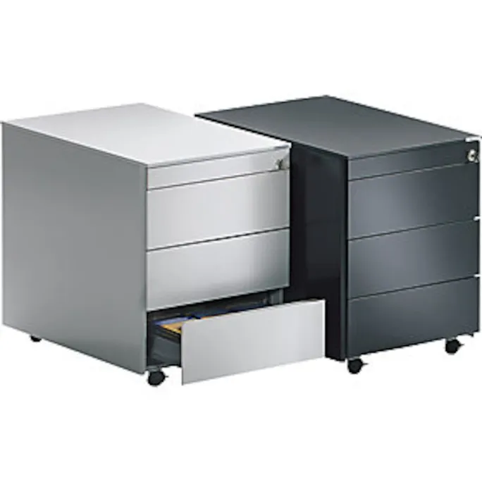 Schubladencontainer mit Rollen, 570x800mm, Stahlplatte, 3xSchublade, weiß/grau – Bild 2