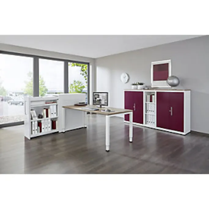 Hochauszugschrank, Thekenelement links stehend, H 1250mm, reinweiß/anthrazitgrau – Bild 4