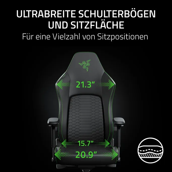 Razer ISKUR V2 NewGen Hellgrau Gaming-Stuhl mit atmungsaktivem Komfort, Razer HyperFlex™ Lordosenstütze – Bild 5