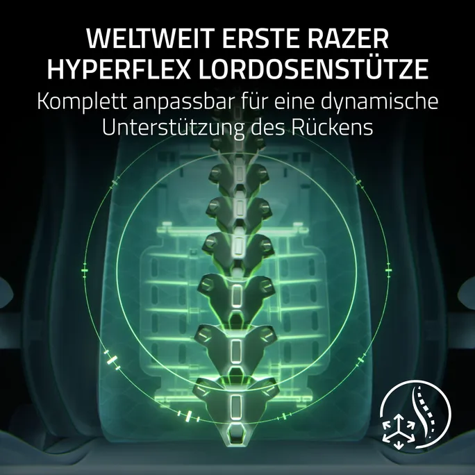 Razer ISKUR V2 NewGen Schwarz Gaming-Stuhl mit atmungsaktivem Komfort, Razer HyperFlex™ Lordosenstütze – Bild 2