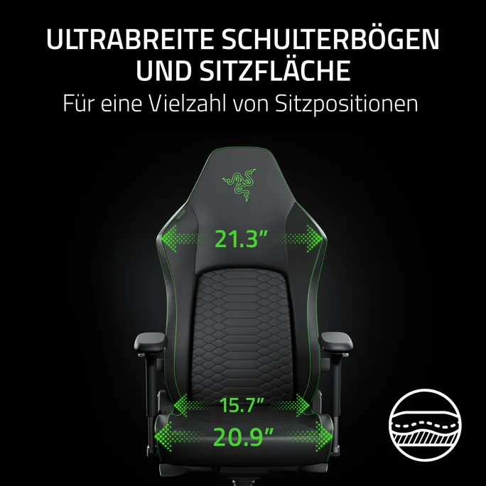 Razer ISKUR V2 NewGen Schwarz Gaming-Stuhl mit atmungsaktivem Komfort, Razer HyperFlex™ Lordosenstütze – Bild 5